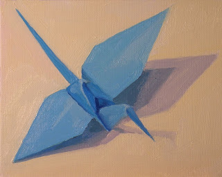 320x255 Amy Mann's Painting A Day Blue Origami Crane, Oil On Canvas - Origami Painting