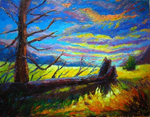 500x392 Canadian Rockies Clouds Tree Landscape Original Fine Art Oil - Original Art Oil Painting