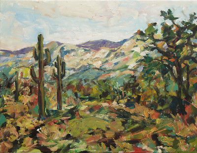 400x312 Original Art Oil Painting R M Mortensen Landscape Desert Cactus - Original Art Oil Painting