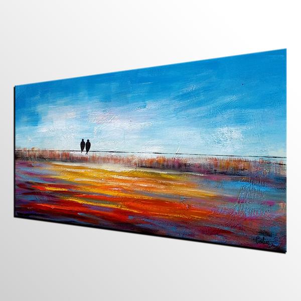 600x600 Original Art, Love Birds Painting, Dining Room Wall Art, Abstract - Original Art Oil Painting