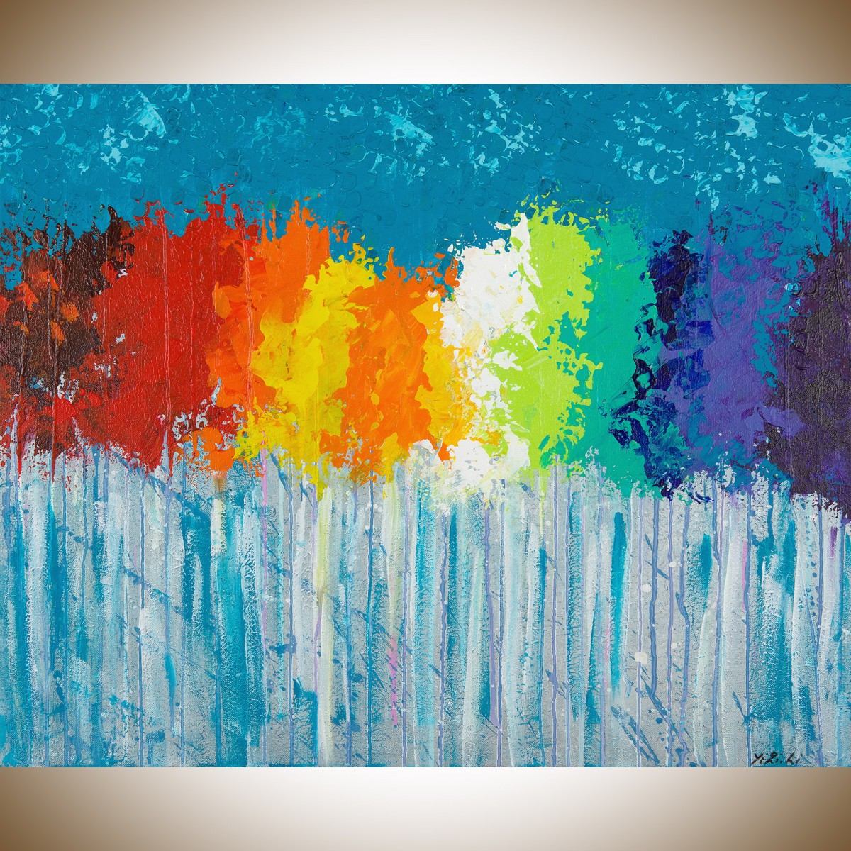 1200x1200 Rainbow Flowers By Qiqigallery 30x24 Original Modern Abstract - Original Artwork Painting