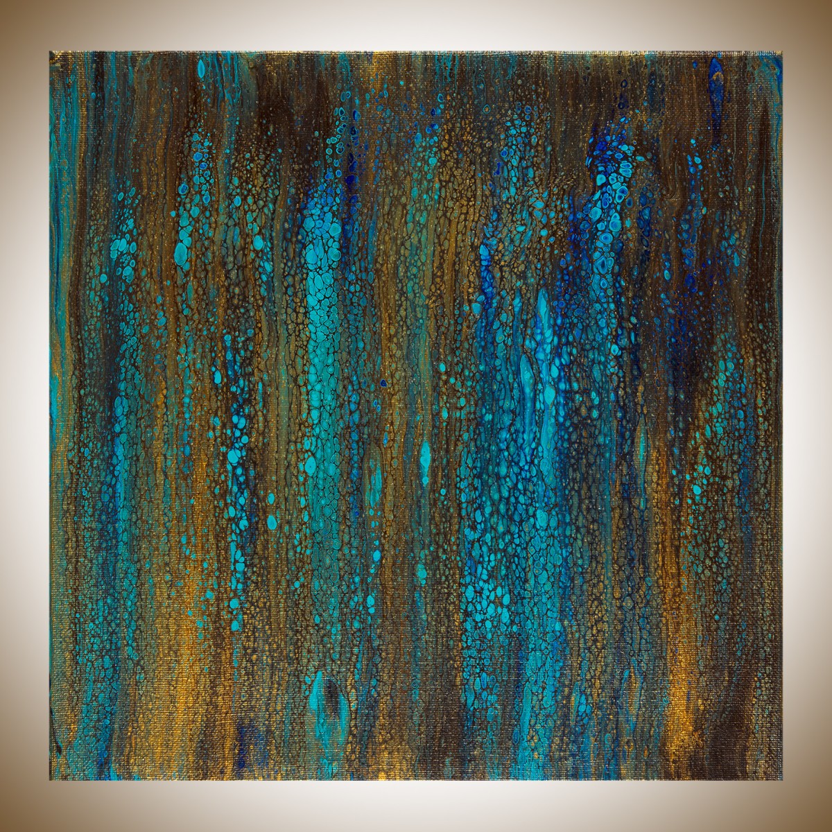 1200x1200 The Waterfalls By Qiqigallery 12 X 12 Blue Turquoise Gold - Original Artwork Painting