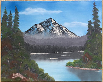 340x270 Original Oil Painting Winter Mountain Snow Bob Ross Style - Original Bob Ross Painting Cost