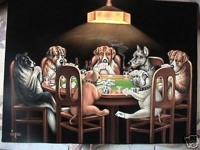 400x300 Dogs Playing Poker Black Velvet Original Oil Painting Hand - Original Dogs Playing Poker Painting