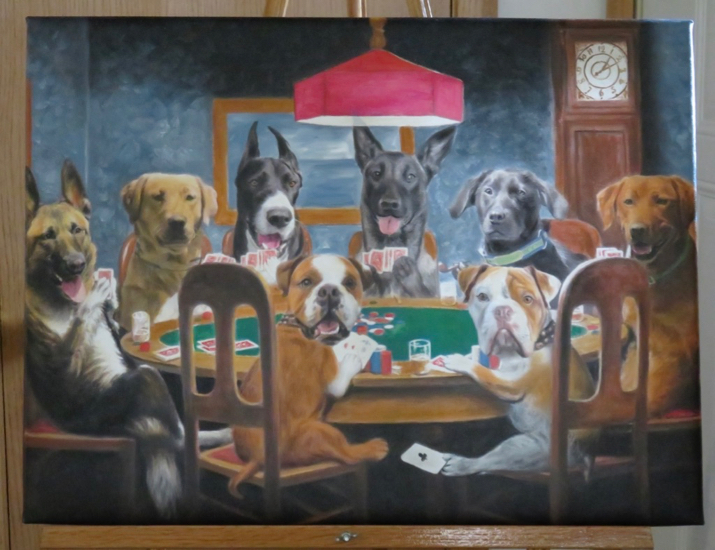 715x550 Eight Dogs Playing Poker Custom Pet Painting By Splendid Beast - Original Dogs Playing Poker Painting