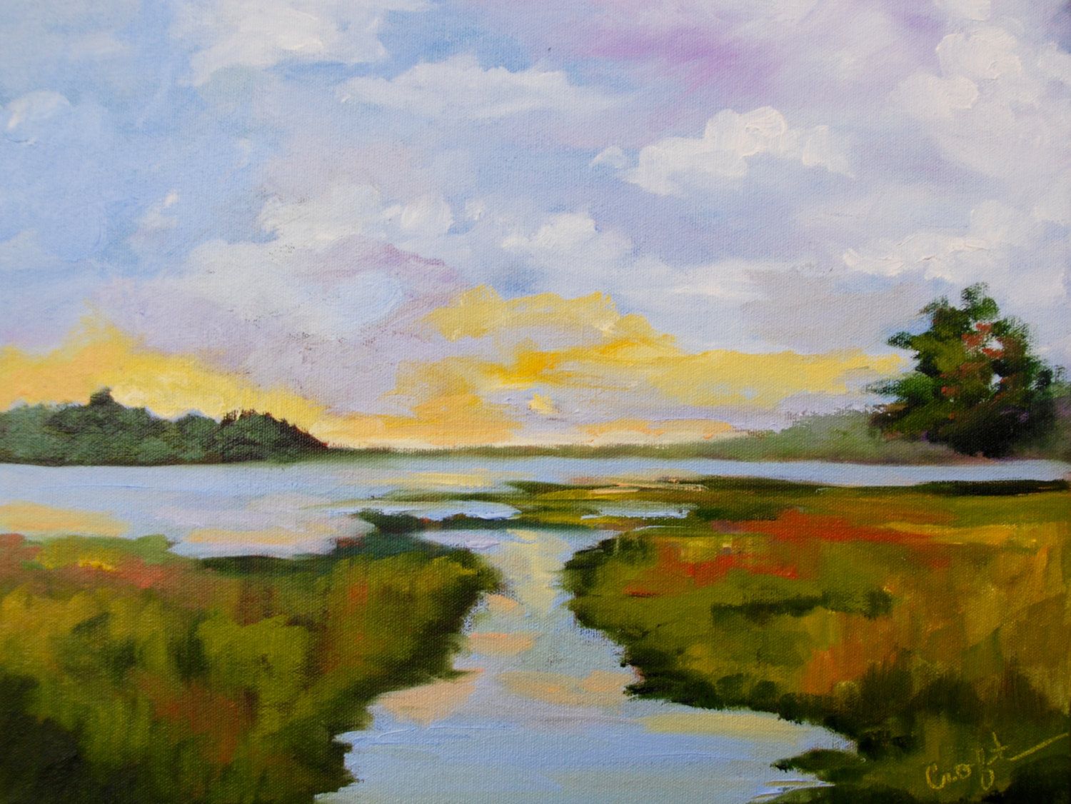1500x1126 Modern Impressionist Original Sunset Marsh South Carolina Oil - Original Oil Landscape Painting