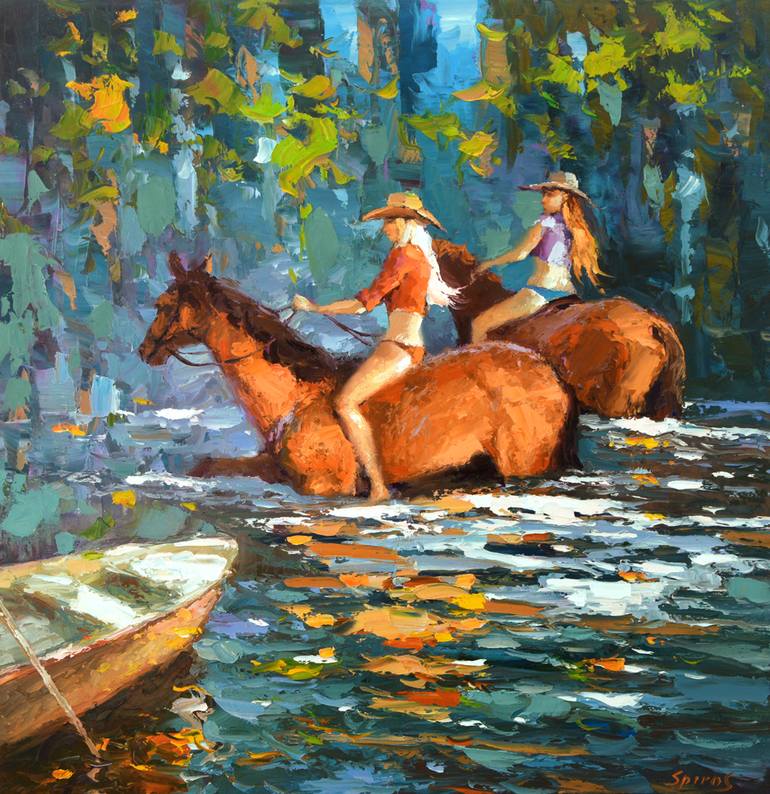 770x794 Saatchi Art Bathing Horses - Original Oil Landscape Painting