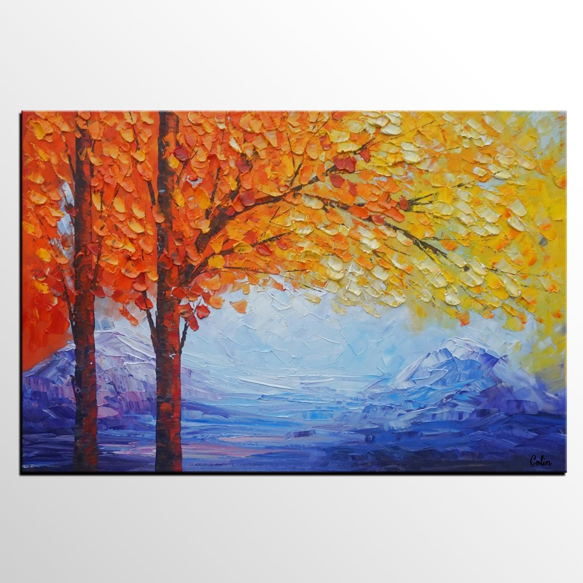 1200x1200 Autumn Tree Art, Landscape Painting, Original Oil Painting - Original Oil Landscape Painting