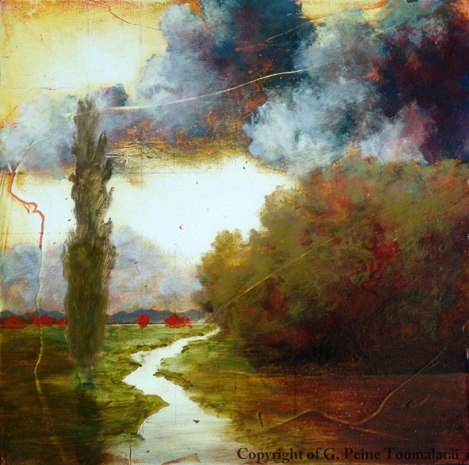 1500x1486 Tree And River Oil Painting Original Oil Painting On Wood Panel - Original Oil Landscape Painting