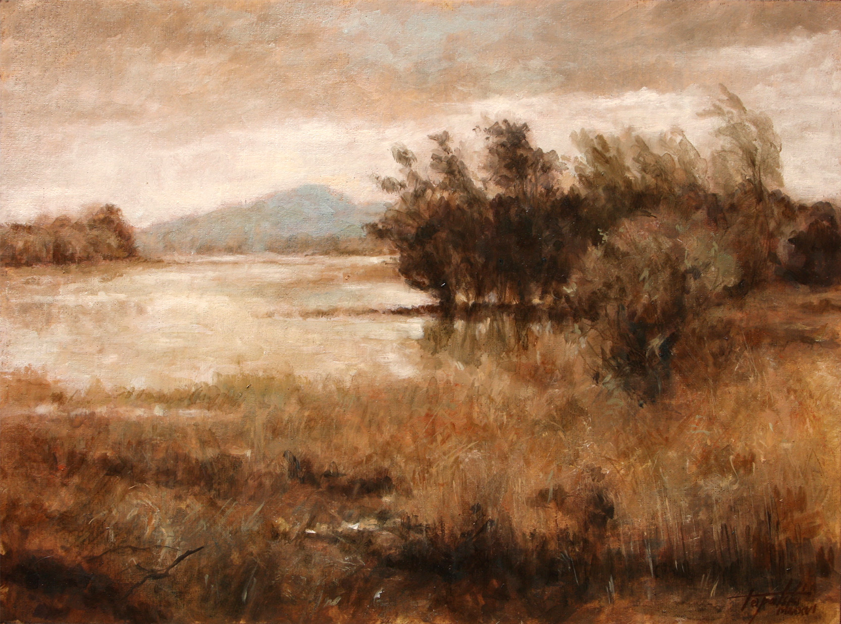 1666x1237 Distant Mountains Landscape Oil Painting Fine Arts Gallery - Original Oil Landscape Painting