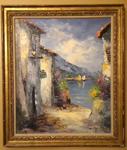 254x300 Signed Original Oil Painting Italian Breathtaking Mediterranean - Original Oil Painting