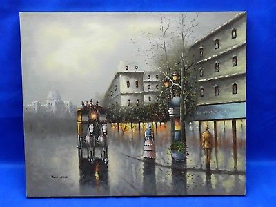 400x300 Vintage Original Oil Painting. Paris Street Scene. Artist John - Original Oil Painting By Artist