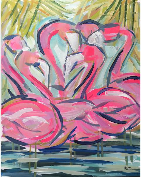 480x600 Sketchy Flamingos Original Painting Maren Devine Art, Llc - Original Painting