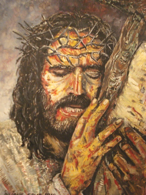 480x640 Iuliana Sava Artwork Jesus Taking The Cross Original Painting - Original Painting Of Jesus
