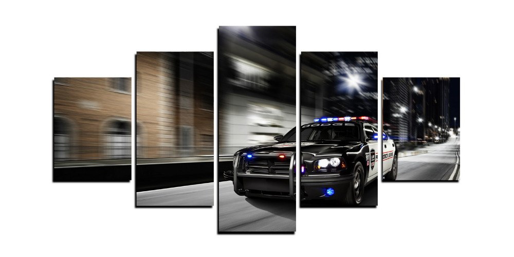 1000x500 Original Oil Ink Print 5 Panels Canvas Print Police Man Car - Original Police Painting