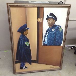 300x300 Original Oil Painting Rare Vintgage Young Old Black Police Officer - Original Police Painting