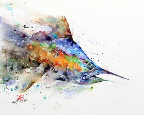 500x400 Marlin Original Painting Sold - Original Watercolor Painting Prices