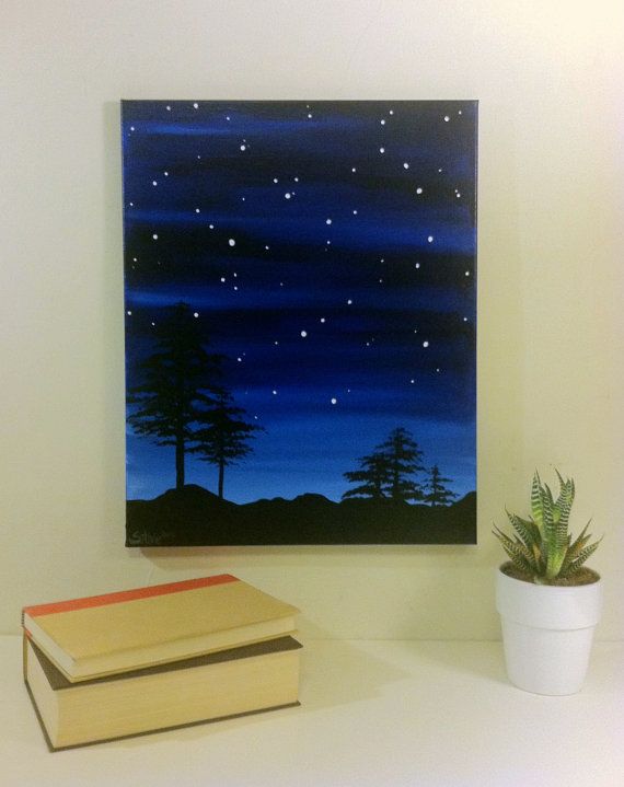 570x719 Orion Constellation Landscape Painting, Acrylic On Canvas 16 X 20 - Orion Constellation Painting