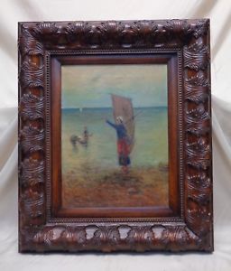 256x300 Bielo Kostolsky Old Fishermen By The Sea Oil Painting In Vintage - Ornate Painting
