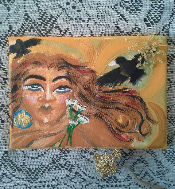 570x615 Oshun Crow Witch With Yarrow. Acrylic Painting. - Oshun Painting