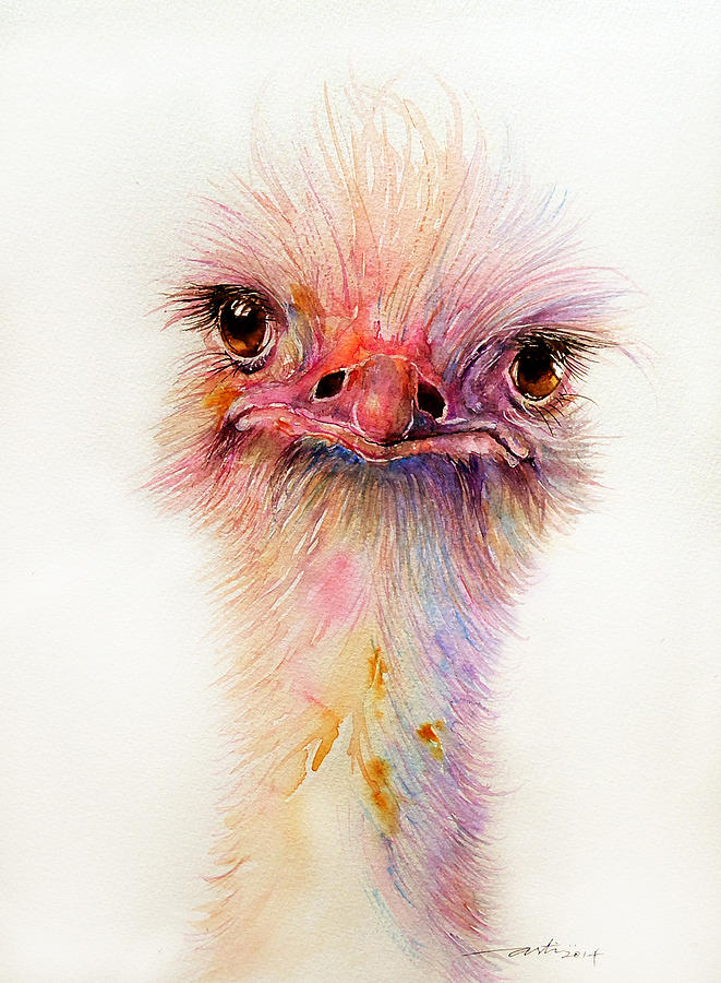 661x900 Ozzy The Ostrich Painting By Arti Chauhan - Ostrich Painting