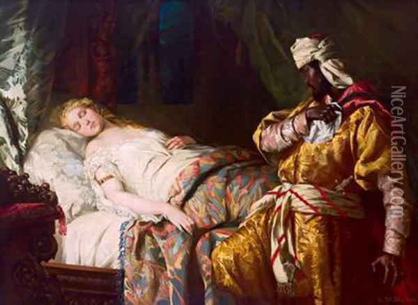 600x439 Otello Al Letto Di Desdemona Che Leopold Bara Painting - Othello And Desdemona Painting