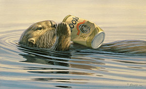 300x184 Otter's Toy Painting By Paul Krapf - Otter Painting