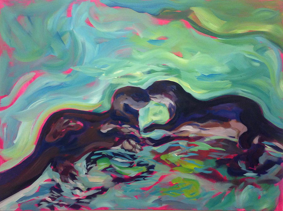 900x673 Otter Kiss, Right Side Up Painting By Kat Corrigan - Otter Painting
