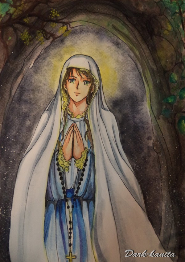 600x846 Our Lady Of Lourdes By Dark Kanita - Our Lady Of Lourdes Painting