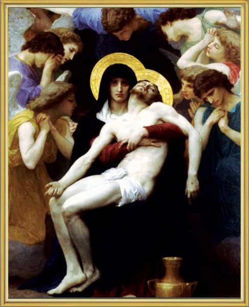487x600 Our Lady Of Sorrows Gold Framed Print - Our Lady Of Sorrows Painting