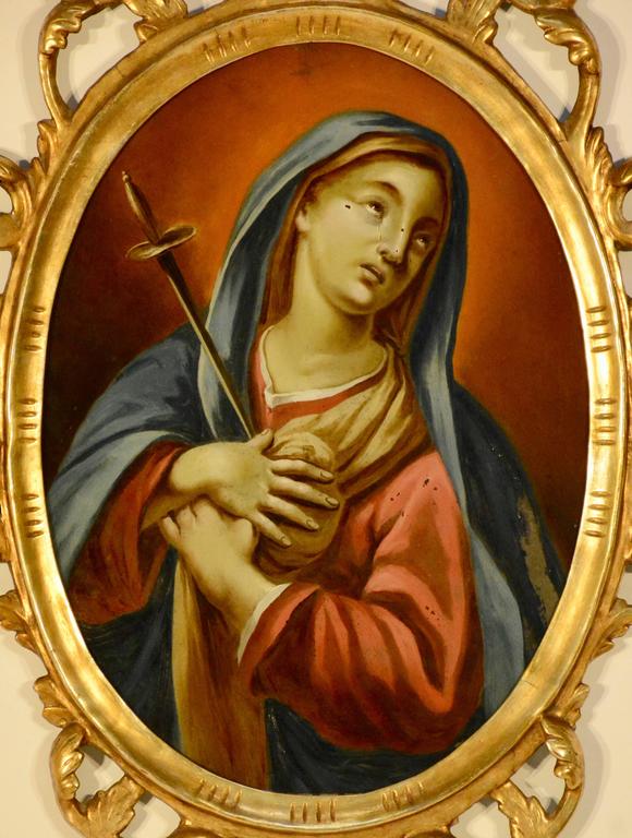 580x768 Late 19th Century Spanish Religious Reverse Painting Our Lady - Our Lady Of Sorrows Painting