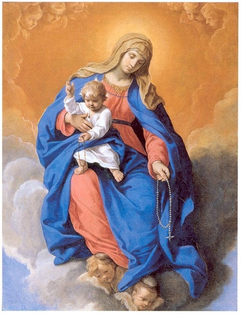 800x1041 Our Lady Of The Rosary With Child Painting Simone Cantarini Oil - Our Lady Painting