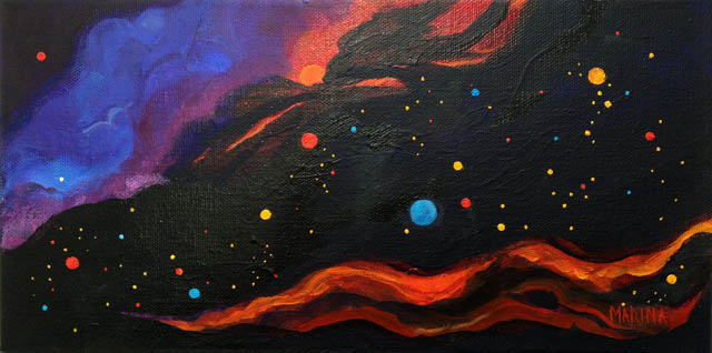 640x318 Secret Flight, Original Abstract Night Sky, Outer Space Painting - Outer Space Painting