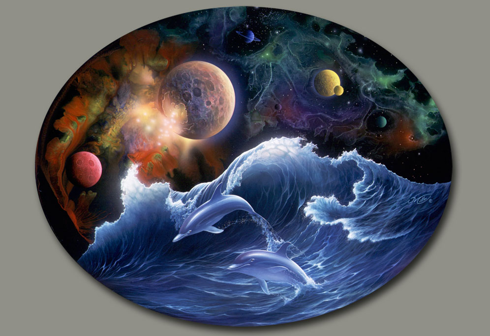 996x684 Dolphins In Outer Space Painting - Outer Space Painting