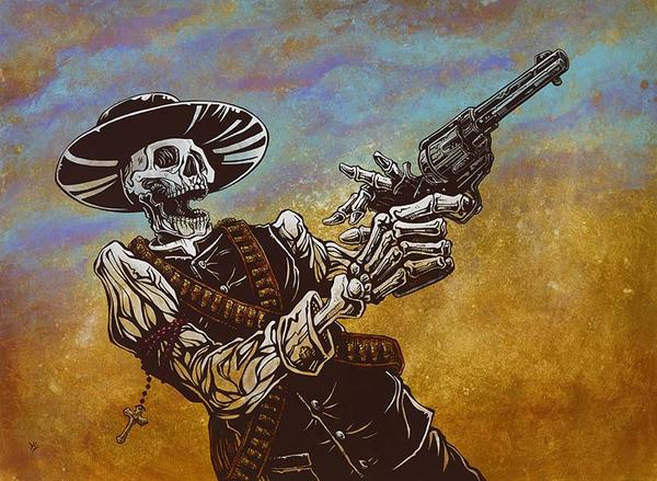 600x439 The Reckoning By David Lozeau Western Outlaw Skeleton Giclee Art - Outlaw Painting