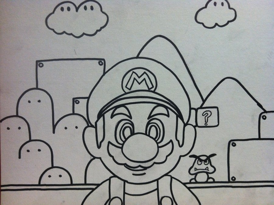 900x671 Outline For My Mario Painting By Sampson1721 - Outline Painting