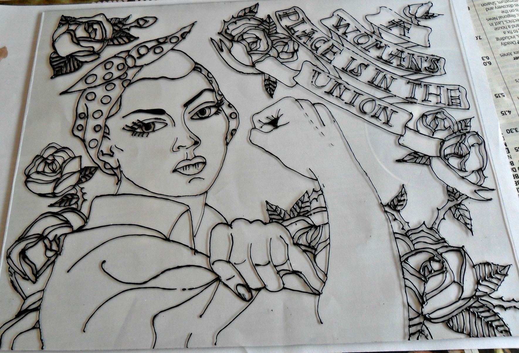 1770x1205 Work In Progress Wednesday Rosie Riveter Glass Painting Lucy - Outline Painting