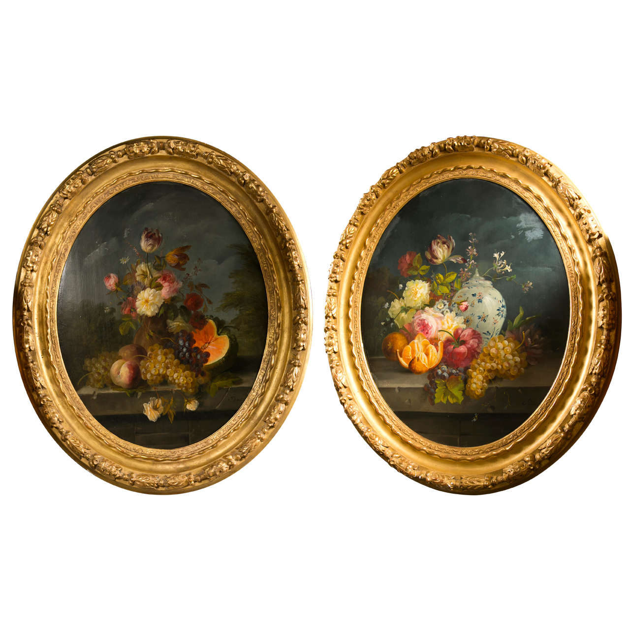 1280x1280 Pair Of Oval Still Life Paintings For Sale - Oval Painting