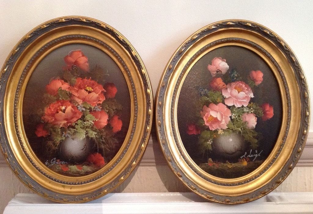 1024x701 2 Oil Paintings In Oval Old Gold Frames In Southampton - Oval Painting