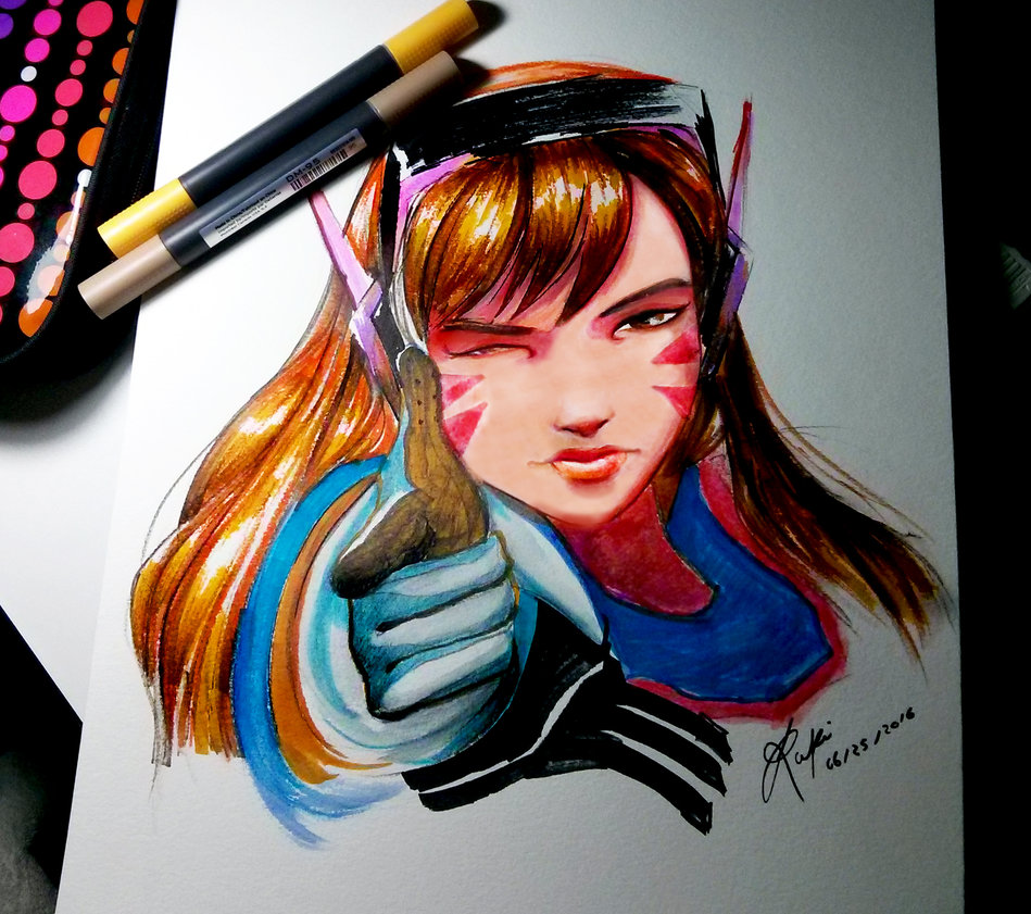 949x841 Overwatch D.va Traditional Painting By Wlimit - Overwatch Painting