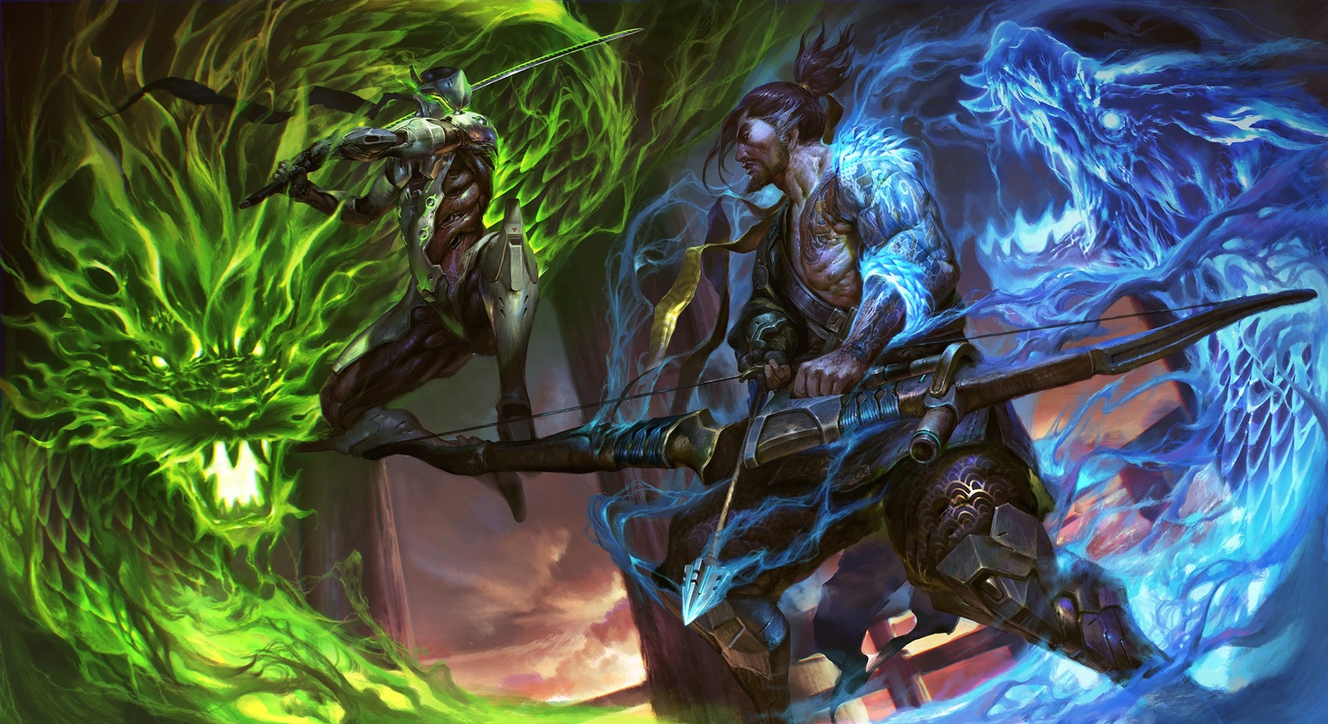 1920x1047 Wallpaper Overwatch, Genji, Hanzo, Skills, Painting - Overwatch Painting