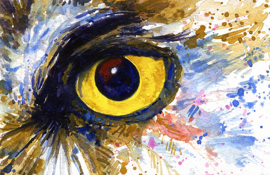 900x584 Eyes Of Owl's No.6 Painting By John D Benson - Owl Eyes Painting