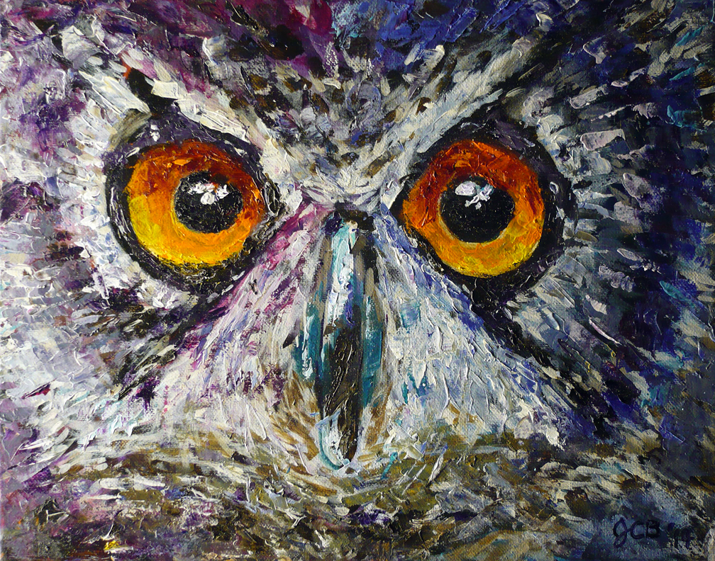 1008x792 Owl Bright Eyes Oil Canvas 11x14 By Art Hack - Owl Eyes Painting