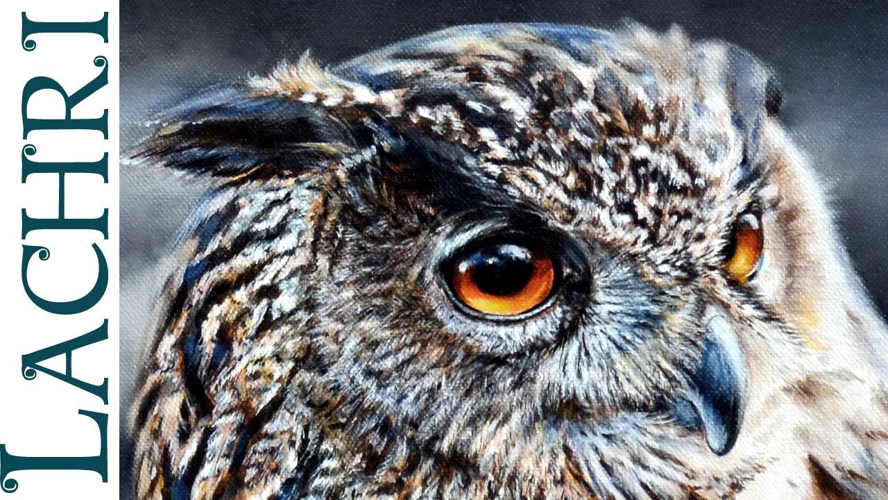 1280x720 Time Lapse Eagle Owl Oil Over Acrylic Photorealistic Speed - Owl Eyes Painting
