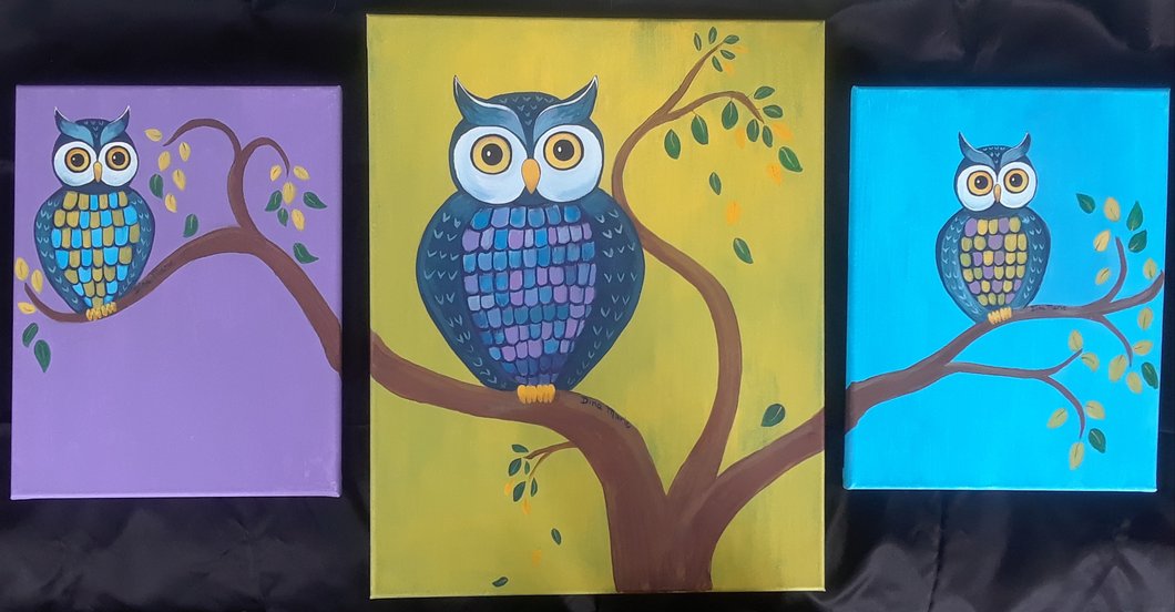 1060x552 Family Paint - Owl Family Painting