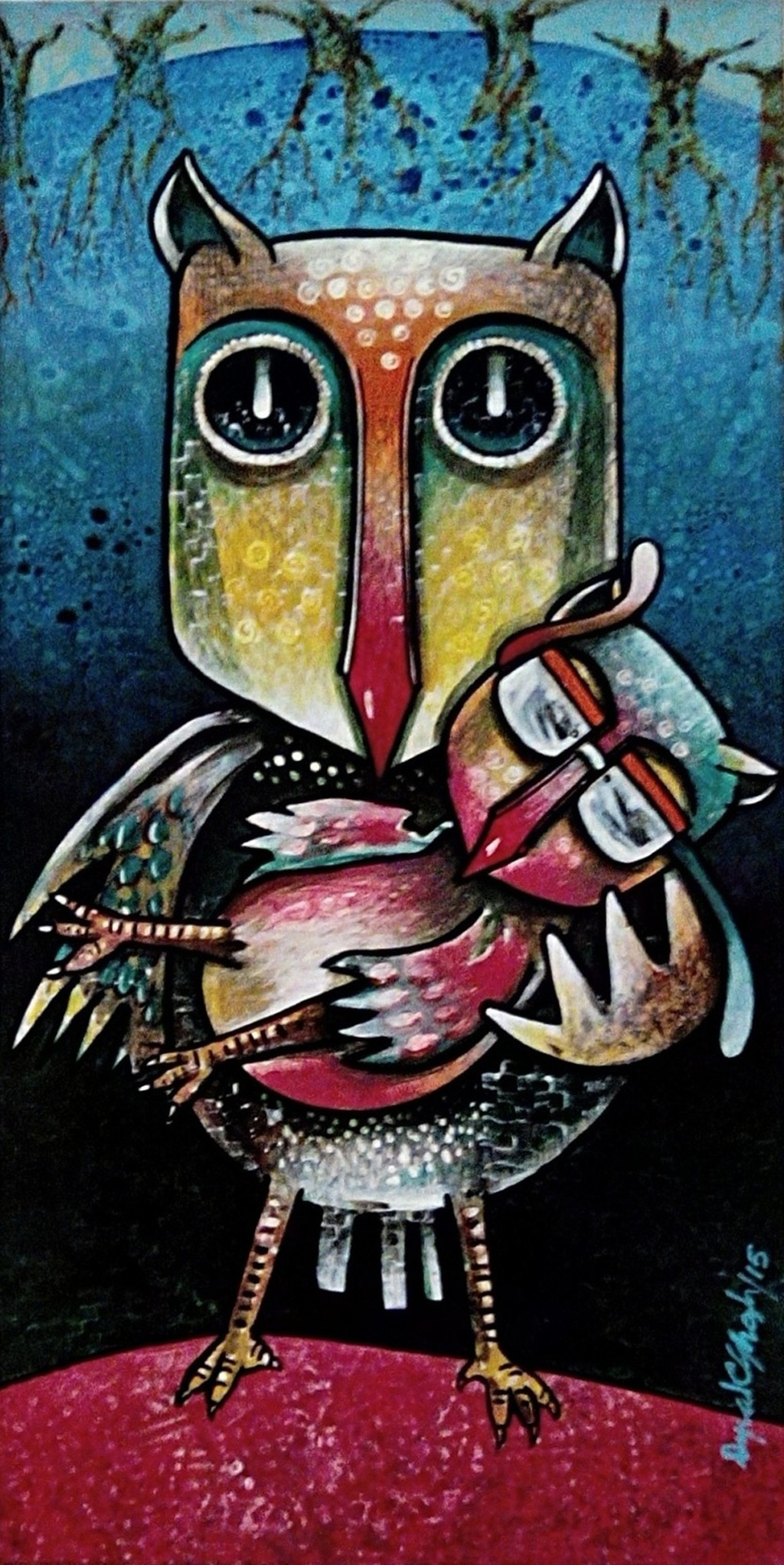 1024x2043 Owl Family By Artist Dipak Ghosh Pop Art, Painting Mojarto - Owl Family Painting