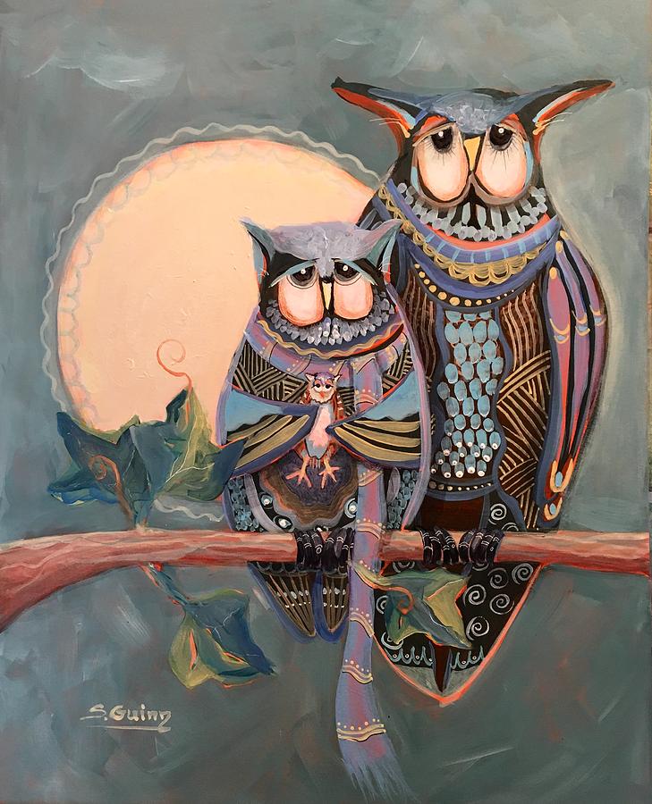 729x900 Owl Family Painting By Shane Guinn - Owl Family Painting