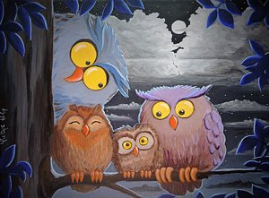 300x221 Owl Family Paintings - Owl Family Painting