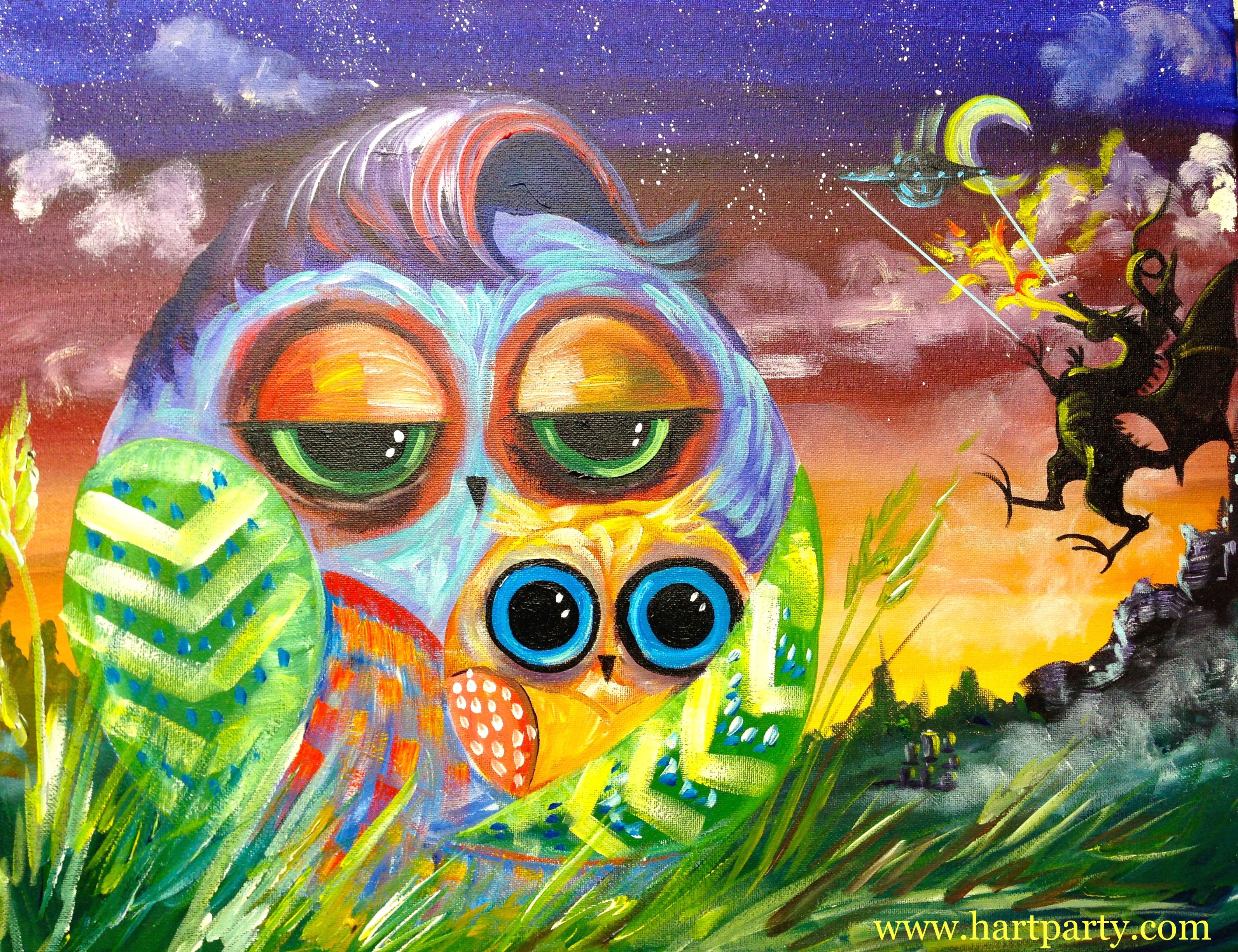 3184x2448 Sci Fi Owl Family Painting Art By Cinnamon Cooney The Art Sherpa - Owl Family Painting