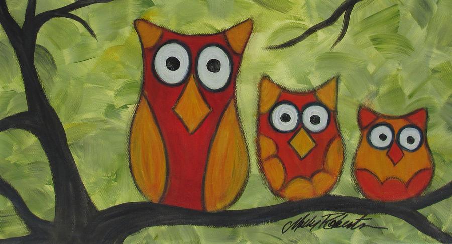 900x487 The Owl Family Painting By Molly Roberts - Owl Family Painting